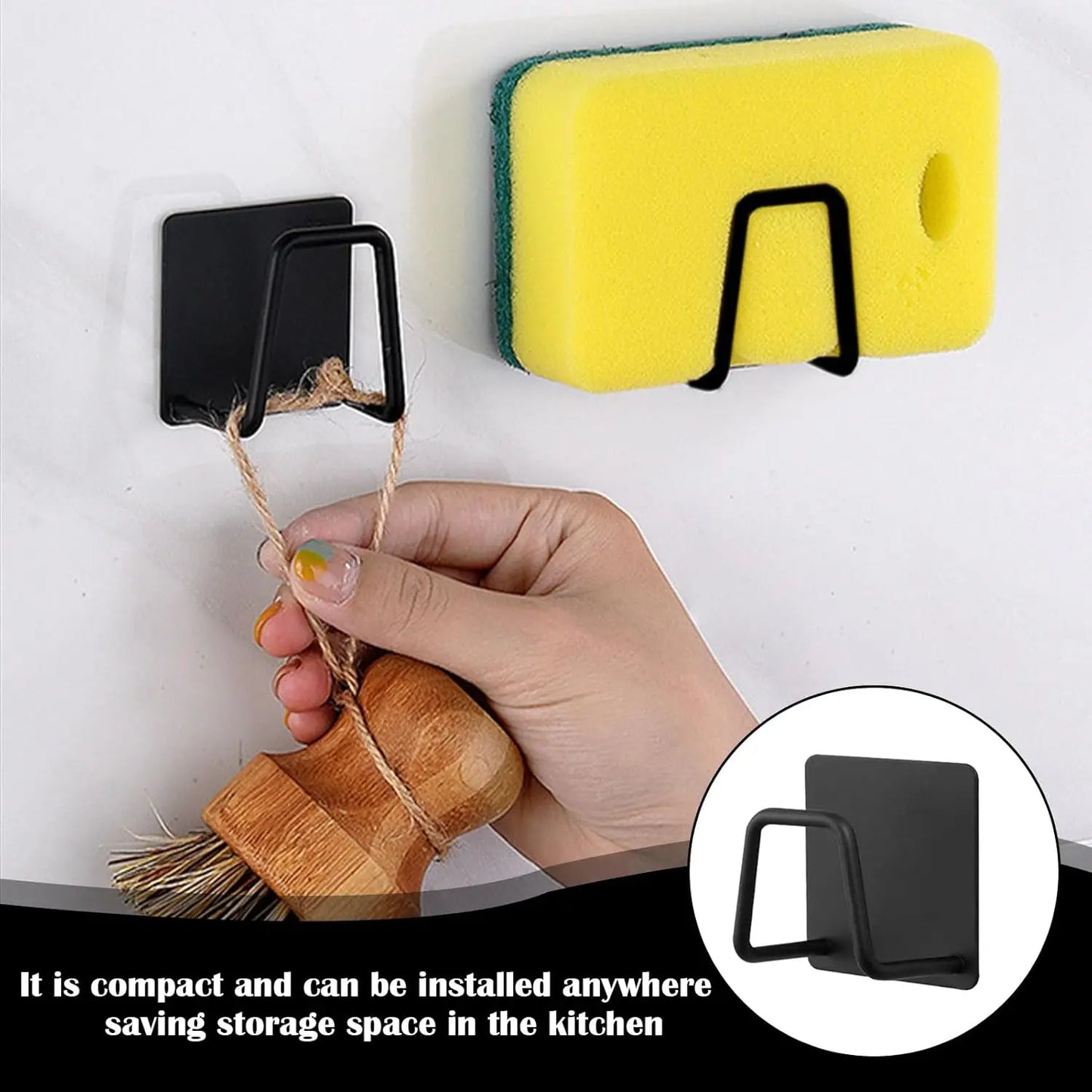 Porte-éponges de cuisine auto-adhésif en acier inoxydable