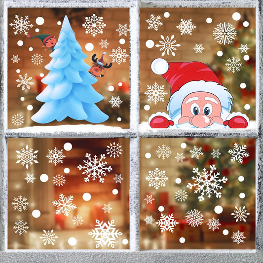 Autocollants amovibles pour fenêtre Père Noël Elk pour décoration festive.