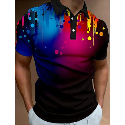 3D Rainbow Print Polo Shirt for Men