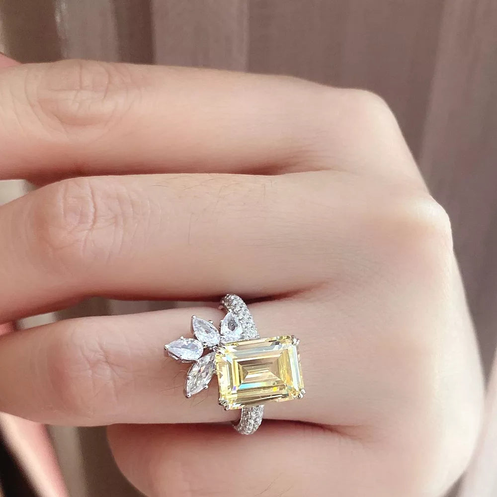 Yellow CZ Square Ring for Women