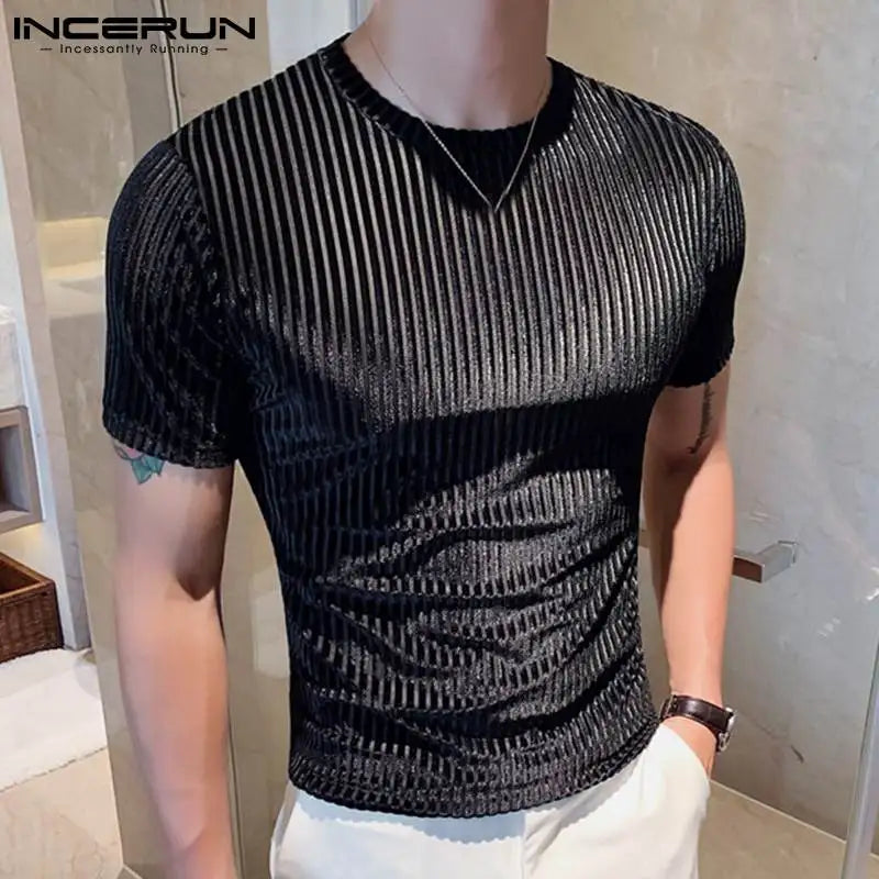Men Casual T Shirt - Round Neck Solid Color Streetwear