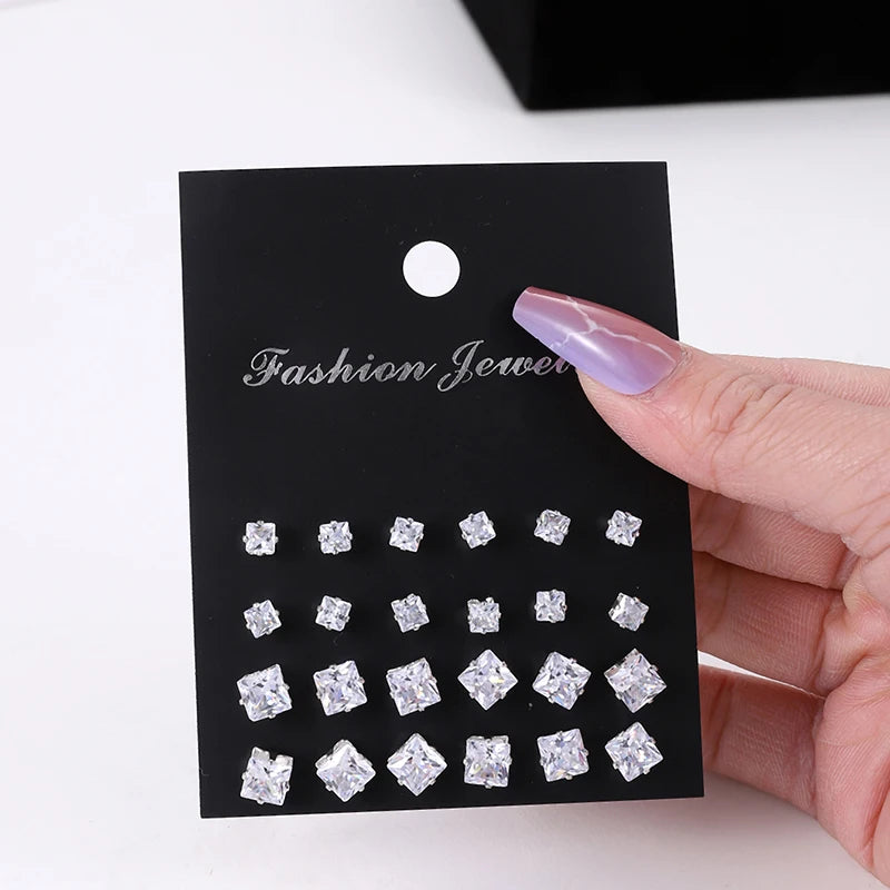 White Shiny Wedding Stud Earrings Set - Crystal Jewelry Accessories