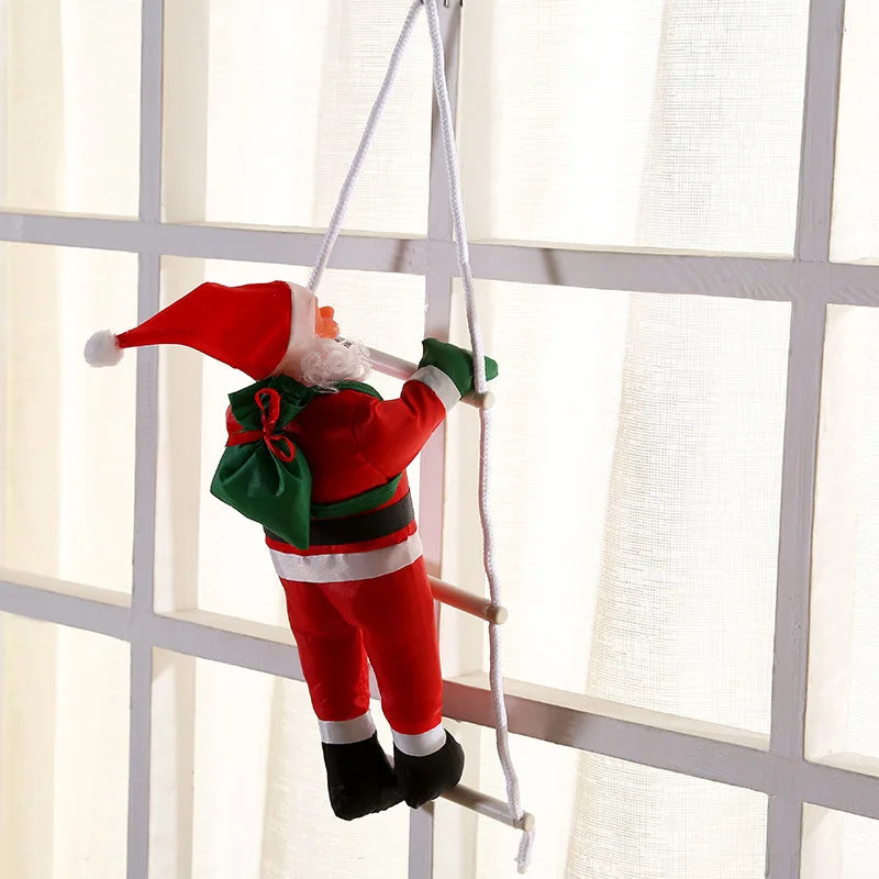 Santa Claus Climbing Ladder Merry Christmas Tree