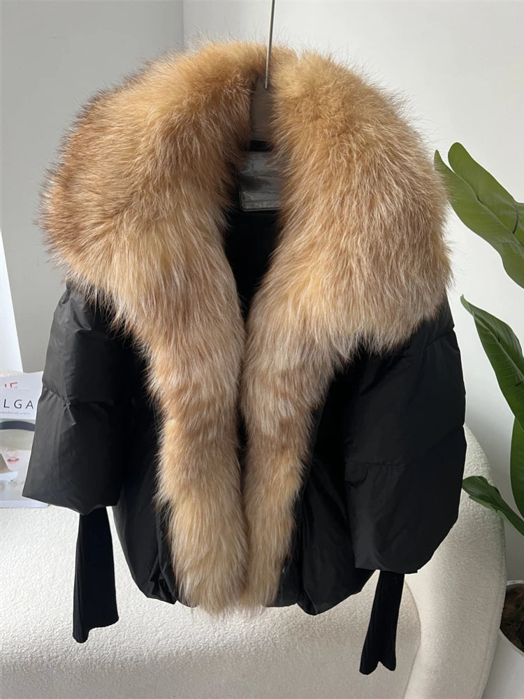 Real Silver Fox Fur Collar Coat – Knit Sleeve & Down Jacket