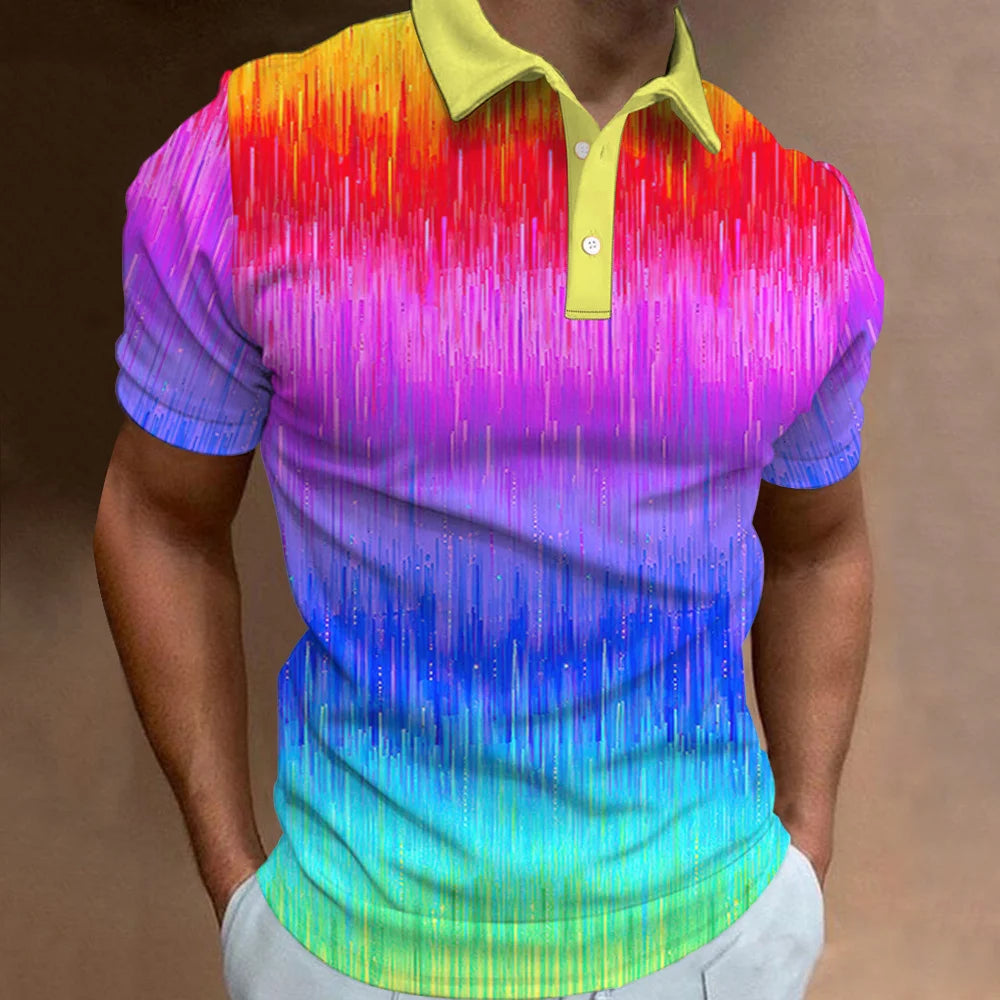 Polo imprimé arc-en-ciel 3D pour homme