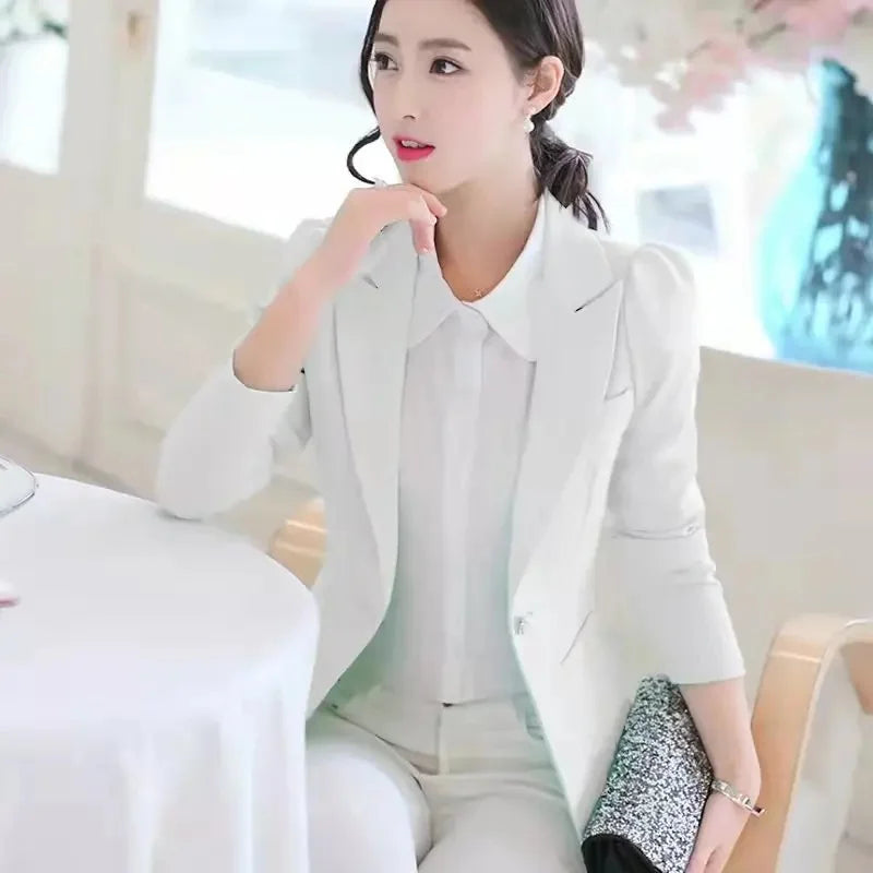Elegant Women's Skinny Patchwork Blazer with Ruffles for Spring/Summer