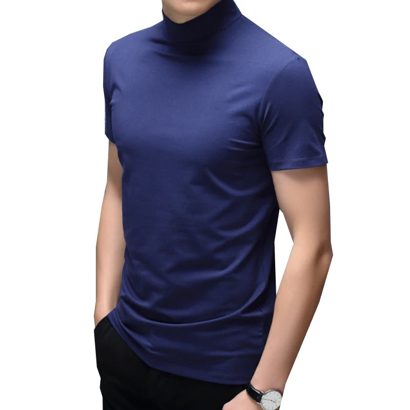 Men Half high Collar Short Sleeve Slim Body T-Shirt