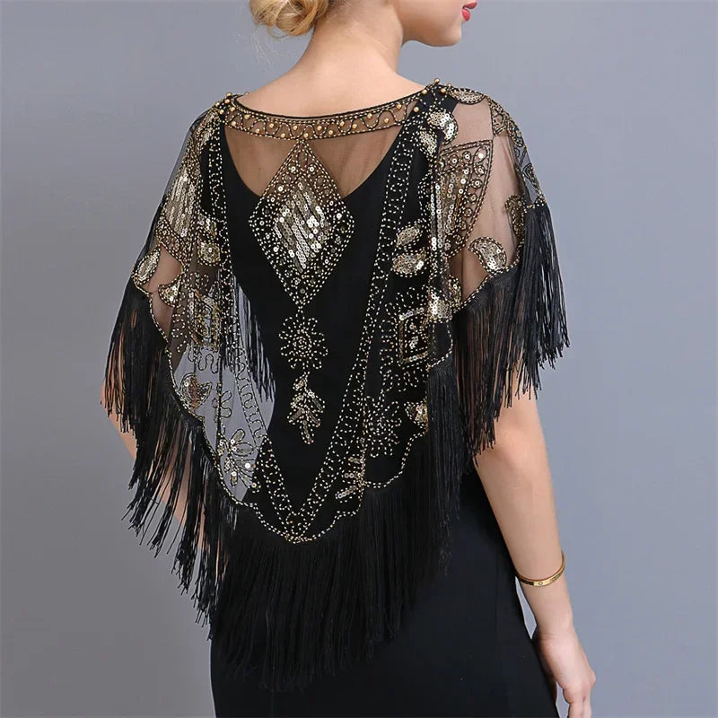 Summer Sequins Tassels Poncho Coat for Parties