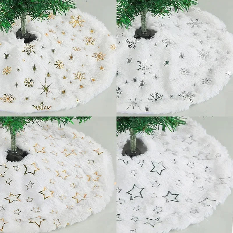 Plush Tree Skirt with Sequin Snowflakes for Festive Decor