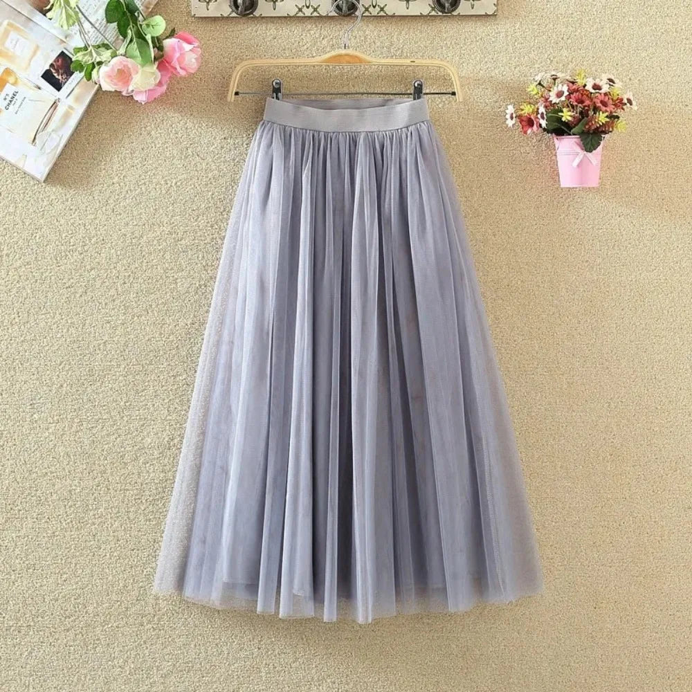 Women's High-waisted A-line Mesh Puff Skirts