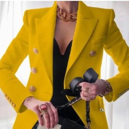 Women's Slim Elegant Double Breasted Metal Lion Buttons Blazers