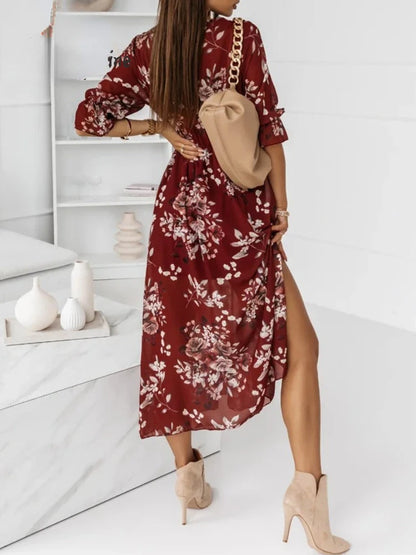 Elegant Floral Chiffon Maxi Dress