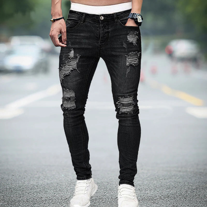 Zerrissene Skinny Jeans mit Knieloch für Herren