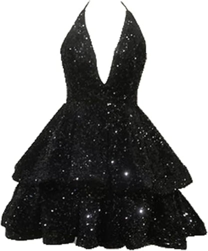 Women's Sequin V Neck Short Prom Cocktail Dresses