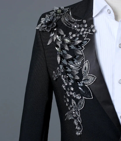 2-Piece Men’s Nightclub Blazer Set - Double-Sided Flower Suit