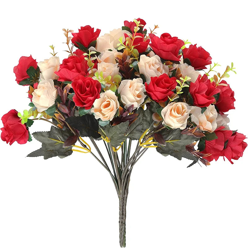 6 Branches Faux Roses, 12 Heads for Decor