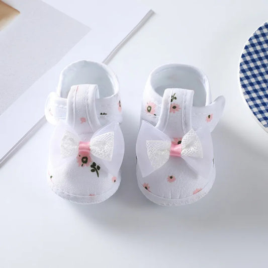 Baby Girl Floral Bow Tie Soft Sole Shoes