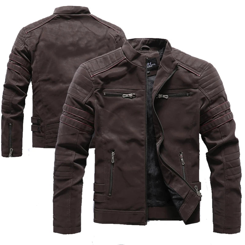 Veste de moto en cuir PU vintage pour homme