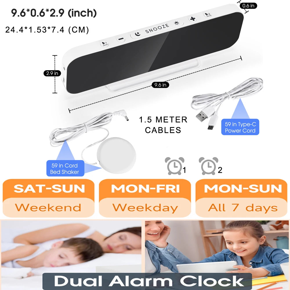 Super Loud Vibrating Alarm Clock with Bed Shaker & RGB LED Night Light