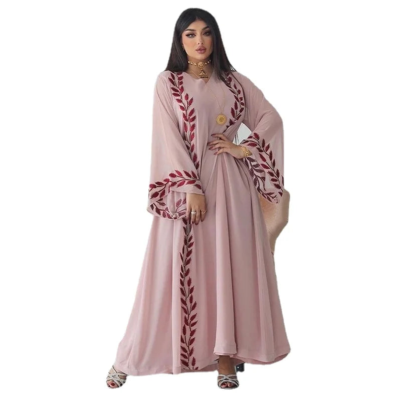 Rosa Abaya-Kleid mit muslimischer Stickerei