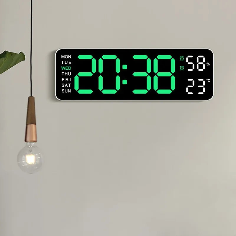 9 Zoll große digitale Wanduhr, USB-betrieben, Temperatur- und Feuchtigkeitsanzeige, Woche, automatischer Dimmer, DST, Tischuhr, 12/24 Stunden, elektronischer LED-Wecker