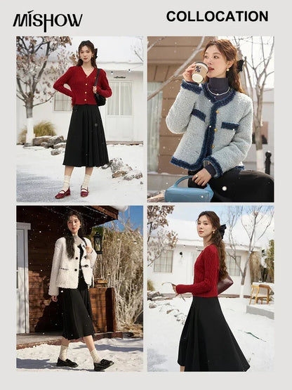 MISHOW Woolen Pleated Midi Skirt