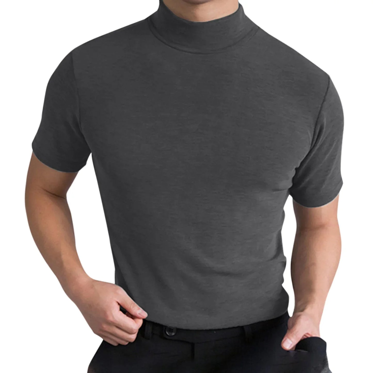 Men's Short Sleeve T-shirt - High Collar Shirt