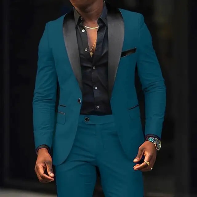 Men's Slim Fit 2 Piece Lapel Blazer Wedding Suits