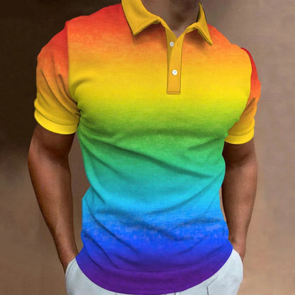 3D Rainbow Print Polo Shirt for Men