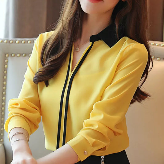 Women's Office Chiffon Blouse with Turn-Down Collar