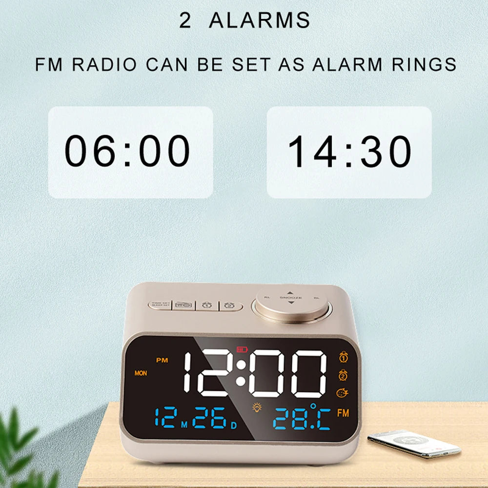 Modern FM Radio LED Alarm Clock with Digital Calendar