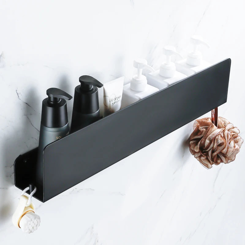 Black Wall-Mount Organizer Shelf with Hooks