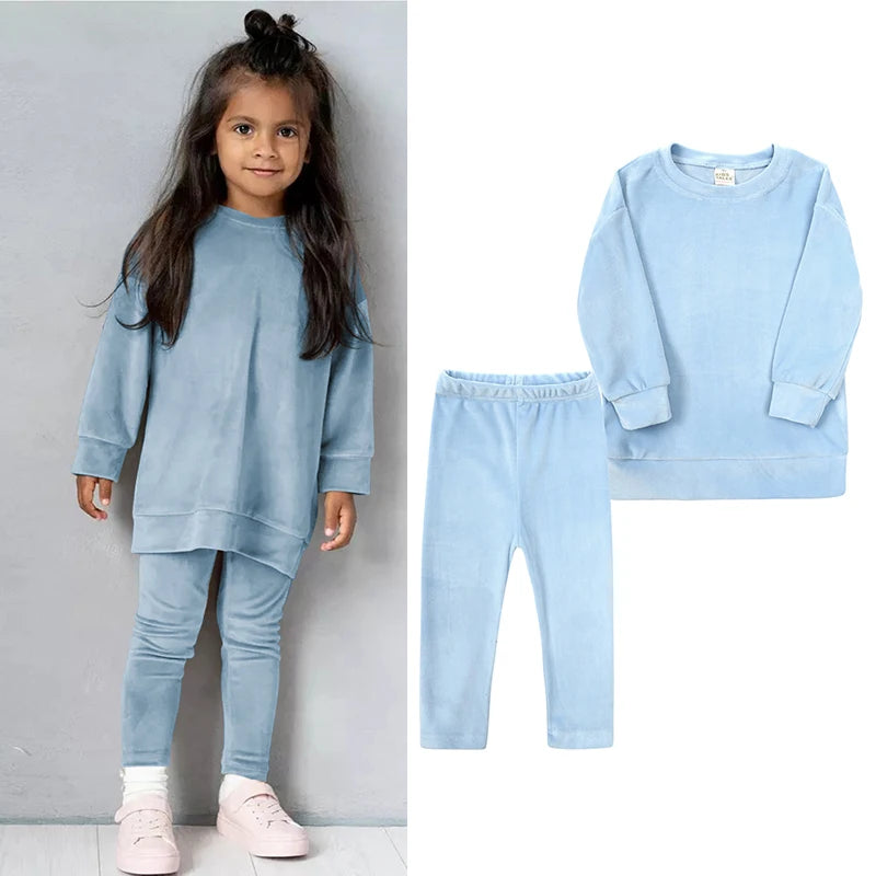 Frühlings-Samtanzug für Kinder, Pullover-Set mit Hose