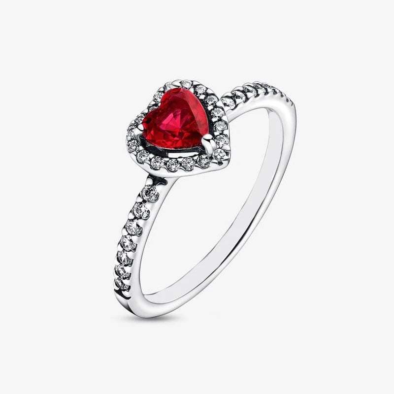 Bague en argent avec zircon cubique coeur rouge