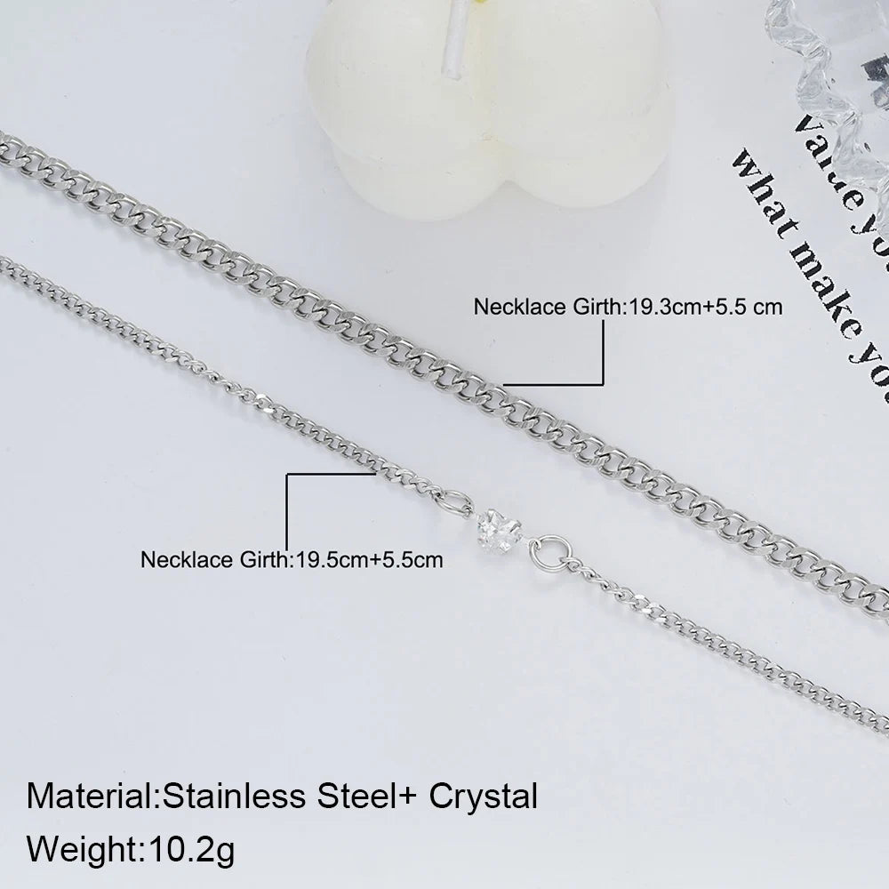 Simple Stainless Steel Couple Bracelet Set with Crystal Heart