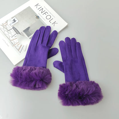 Gants d'hiver en daim et fausse fourrure de lapin