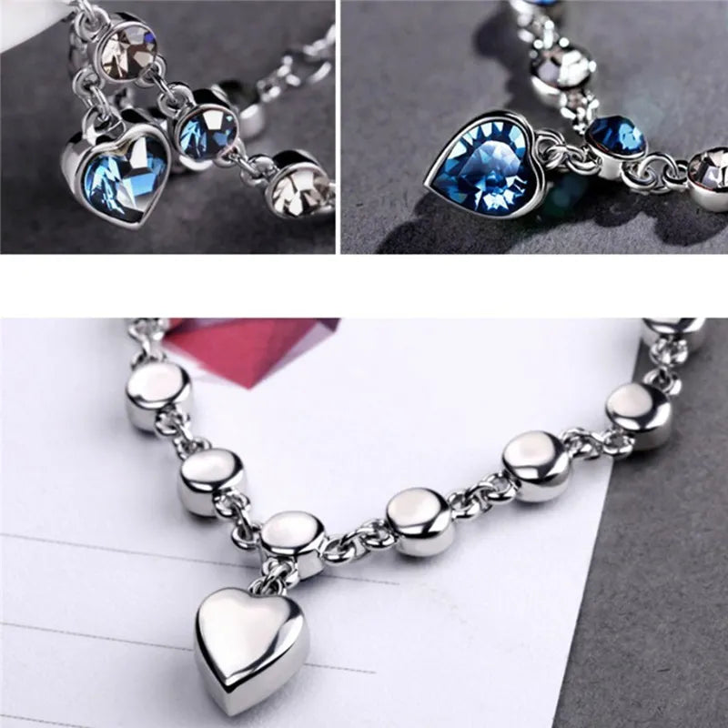 Blue Crystal Heart Bracelet for Women