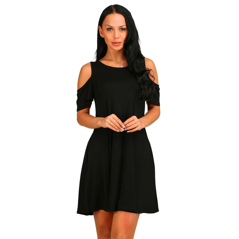Women's Elegant Off Shoulder Short Sleeve O-Neck A-Line Dress