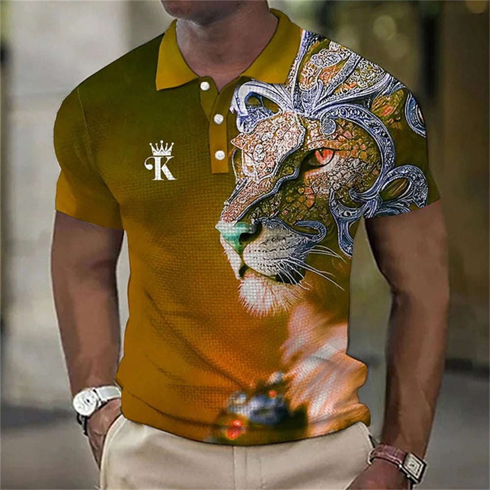 Poloshirt mit 3D-Löwen-Print für Herren