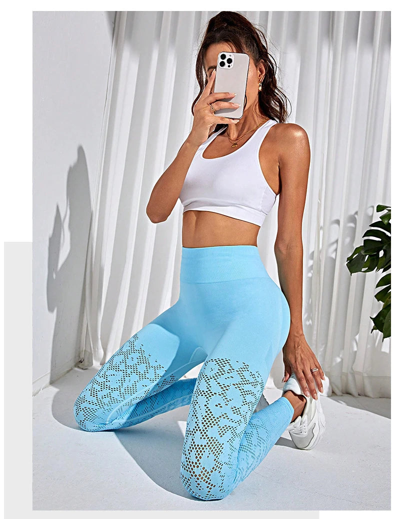 Nahtlose, ausgehöhlte Gym-Leggings für Damen