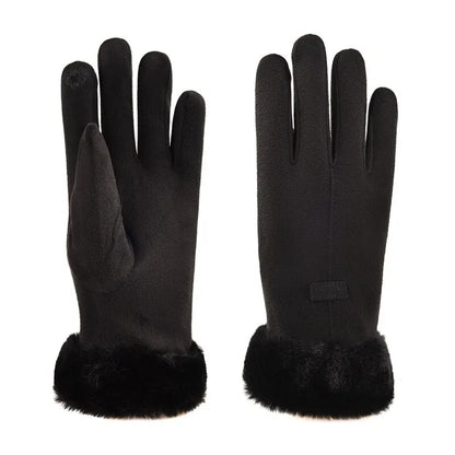 Gants d'hiver en fourrure pour femmes - Mitaines à écran tactile avec doigts complets