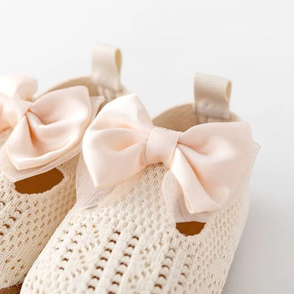 Chaussures bébé fille semelle haute qualité antidérapantes respirantes en coton doux avec nœud papillon