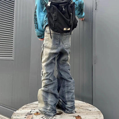 Jean baggy multi-poches pour homme avec rubans dégradés