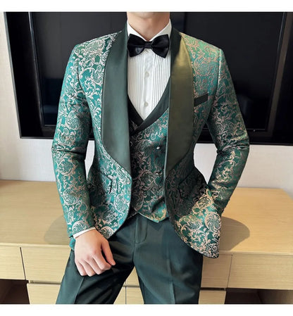 3-Piece High-Density Jacquard Men's Wedding Suit