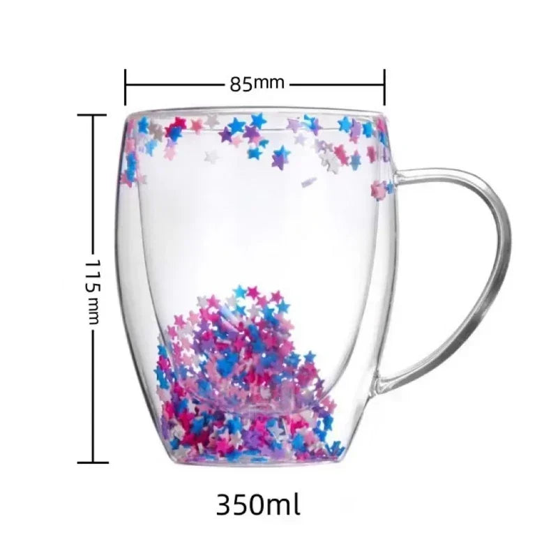 Tasse en verre à double paroi de fleurs séchées