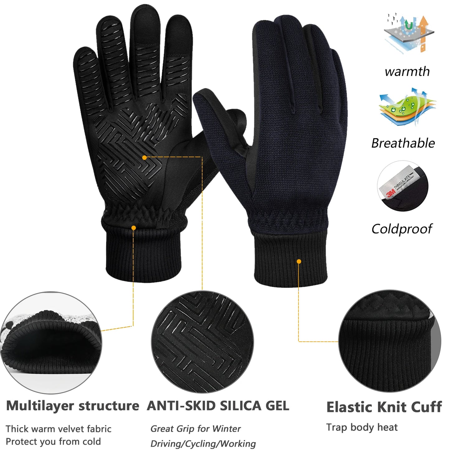 Winter Cycling Gloves Windproof Thinsulate Touchscreen