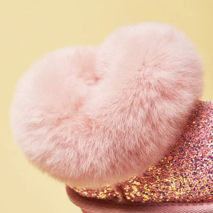 Bottes de neige en cuir véritable pour bébé fille, chaudes, en peluche et à semelle souple