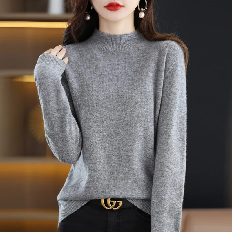 Merino Wool Semi-Neck Women Cashmere Sweater
