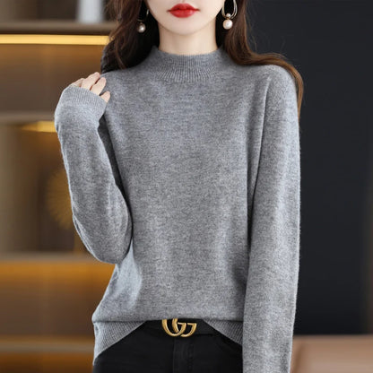 Merino Wool Semi-Neck Women Cashmere Sweater
