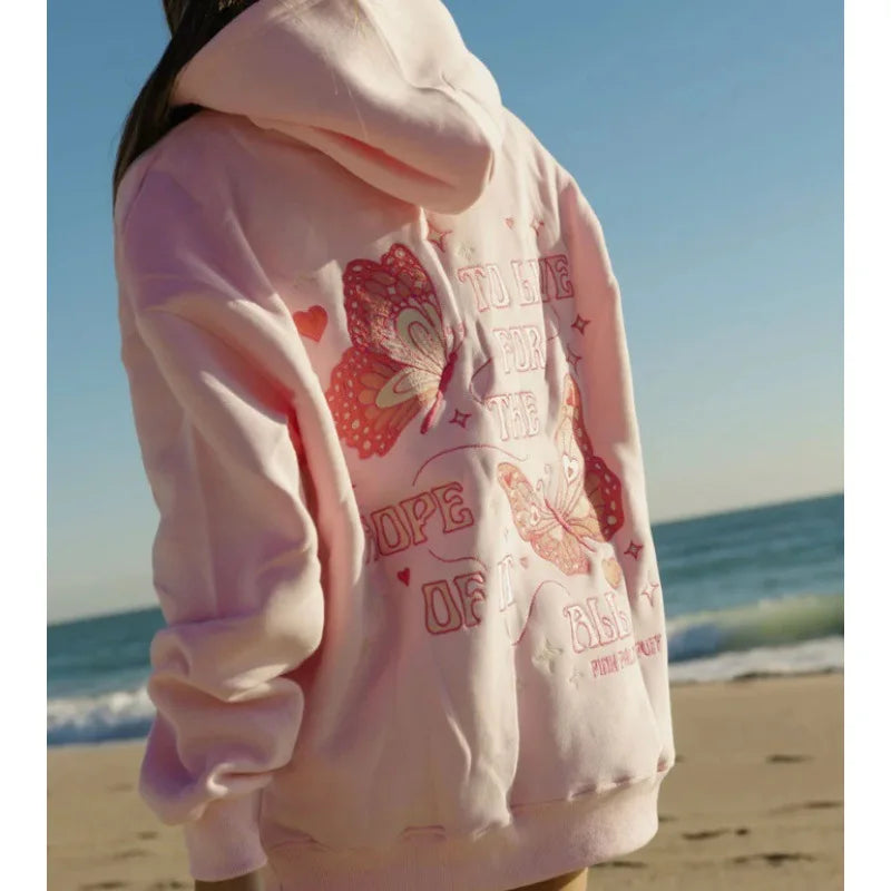 Trendiges rosa Palm Puff Sweatshirt für Damen